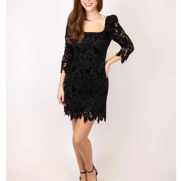 NWT Cara Cara Belinda Mini Dress - Black Velvet Lace Dreamy Neckline Cocktail - Picture 10 of 12